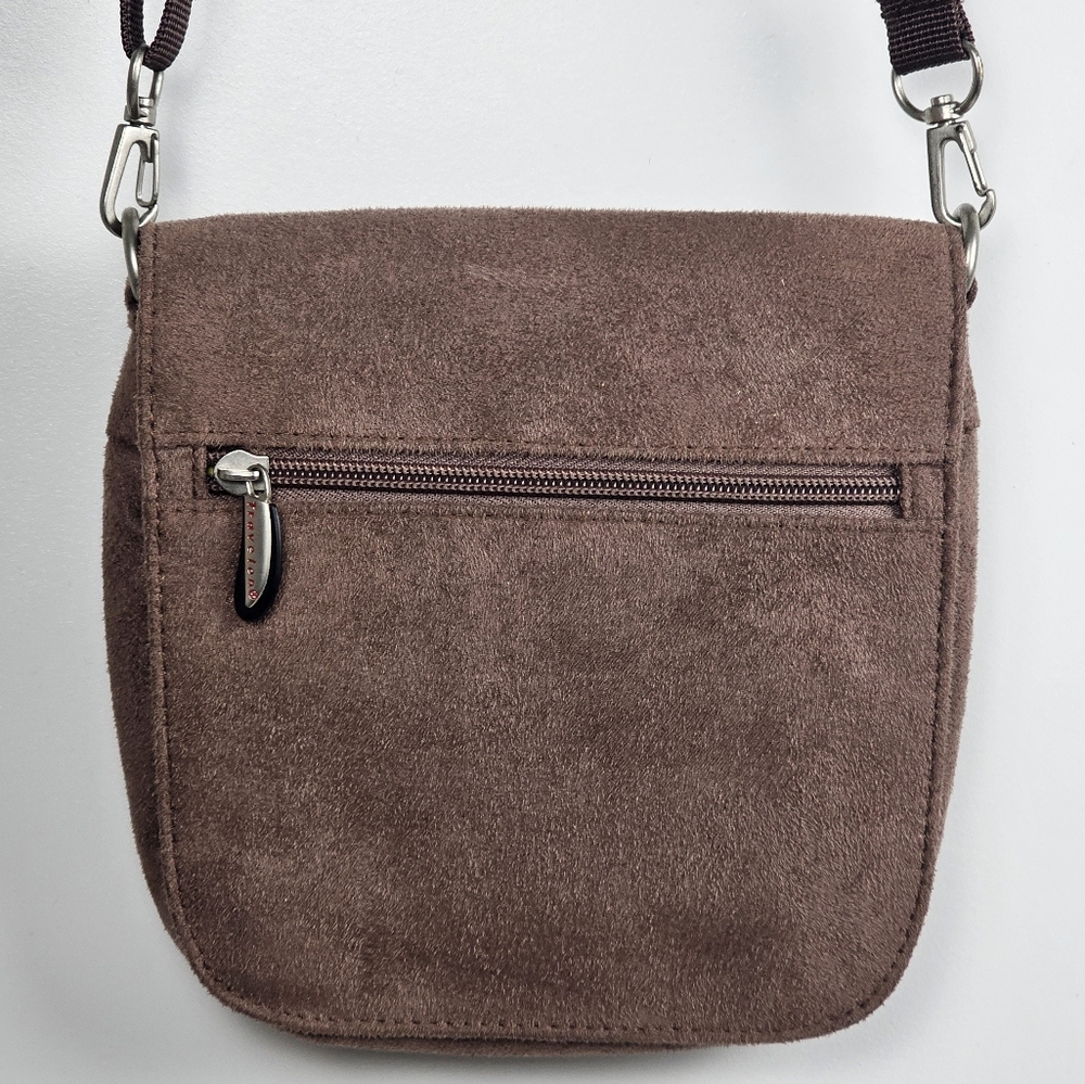 Travelon Faux Suede Anti-theft Unisex Crossbody Or Waist Bag, Brown, EUC